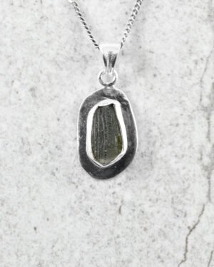 Dazzling Cross Sterling Silver Necklace with Raw Moldavite – 29*15.7mm Dimensions