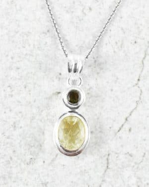Magnificent Faceted Round Shaped Moldavite Libyan Desert Glass Necklace Wrapped in Sterling Silver
